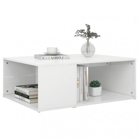 Tavolino da Salotto Bianco Lucido 90x67x33 cm in Truciolato VidaXL